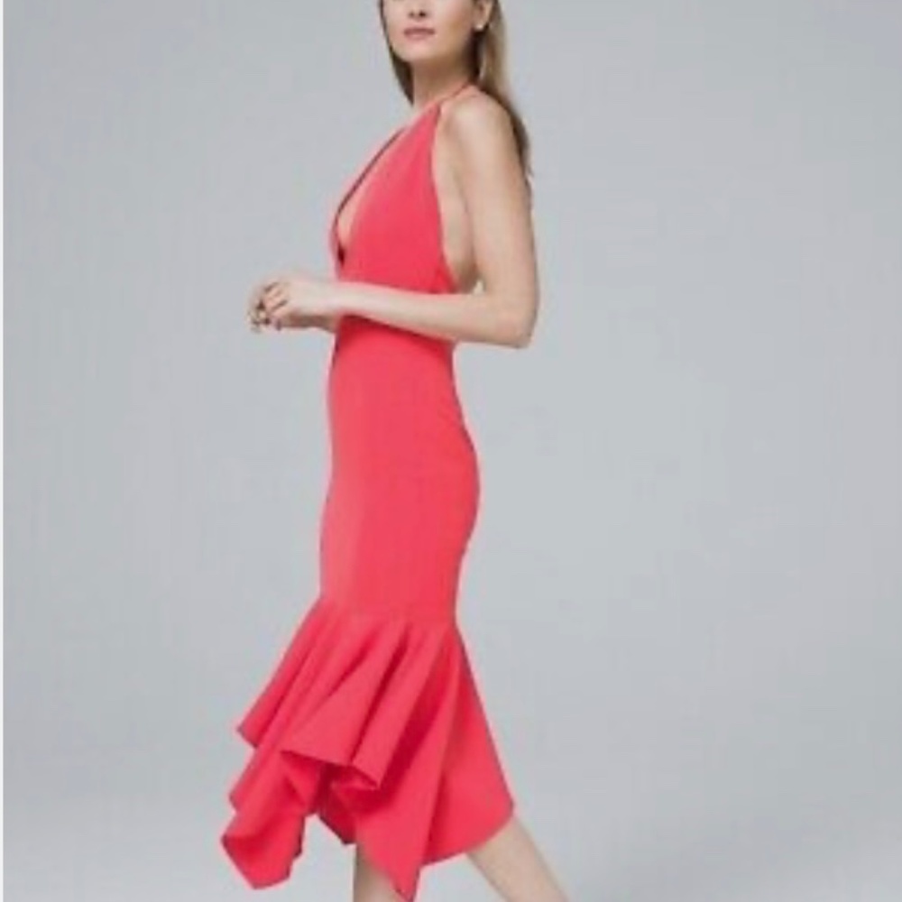 AIDAN MATTOX Plunging Crepe Deep-V Midi Dress